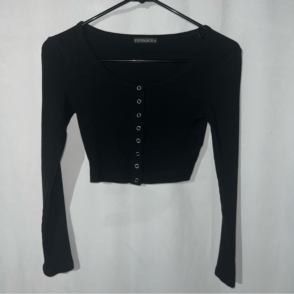 Fensace Womens Button Down Long Sleeve Crop Top Basic Knit Slim Fit Size XS - Picture 10 of 10